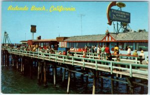 c1950s Redondo Beach, CA Fishing on Monstad Pier Fisherman Village Postcard A133