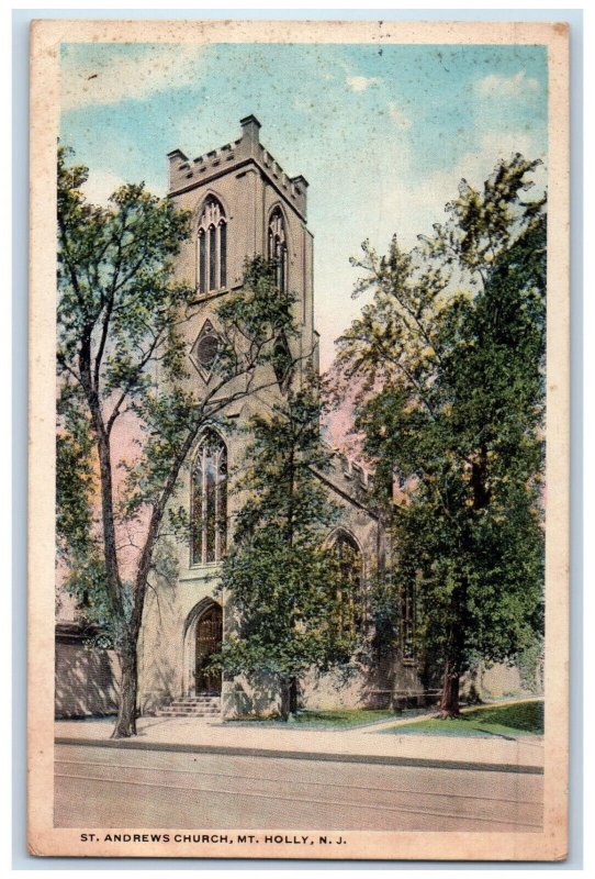 1920 St. Andrews Church Front View Mt. Holly New Jersey NJ Antique Postcard 