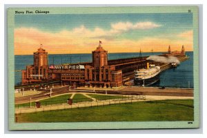 Vintage 1940's Postcard Steam Ship on Navy Pier Lake Michigan Chicago Illinois