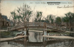 Newton Massachusetts Farlow Park Rustic Bridge c1900-20s Vintage Postcard