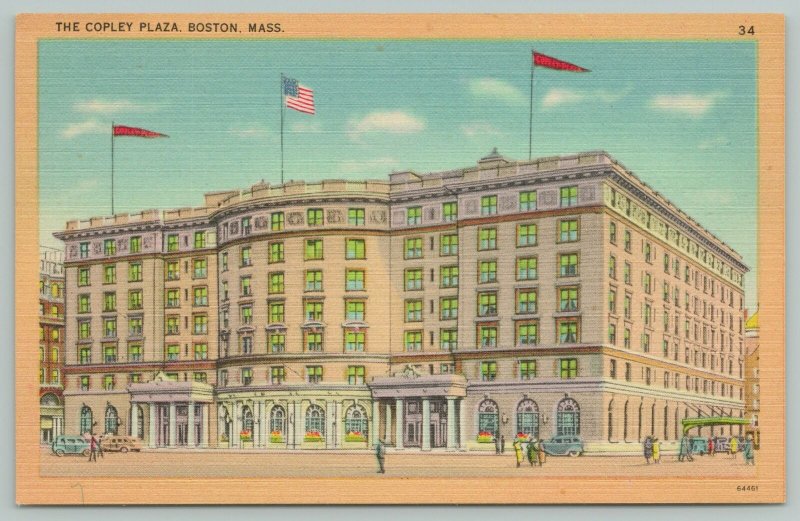 Boston Massachusetts~The Downtown Copley Plaza Hotel~1940s Linen Postcard