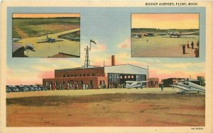 Michigan Flint Bishop Airport airplanes automobiles Teich linen Postcard 22-5110