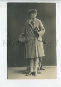 444422 UKRAINE Young Woman FASHION Coat beret Vintage REAL PHOTO card 1930 year