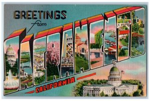 1951 Greetings From Sacramento California CA, Large Letters Vintage Postcard 