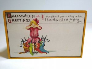 Antique Halloween Postcard Dancing Witches Original Stecher Series 63 D Embossed