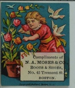 1880's N. A. Moses & Co. Boots & Shoes Girl White Doves & Roses P79