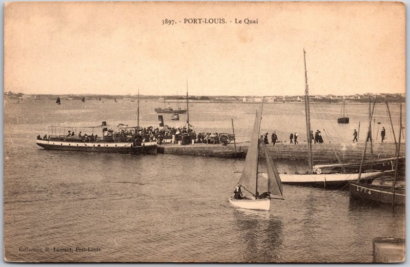 Port Louis Le Quai France Black & White Harbor Ships & Boats Antique Postcard