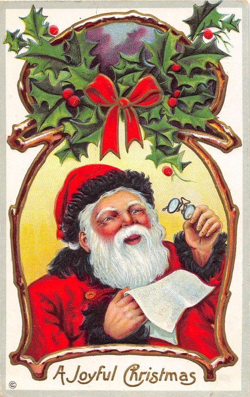 F99/ Santa Claus Christmas Postcard c1910 Spectacles List Holly 16