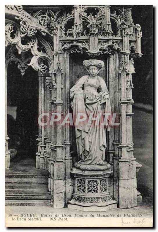 Postcard Old Church Bourg Broi Figure Mausoleum of Philibert le Beau