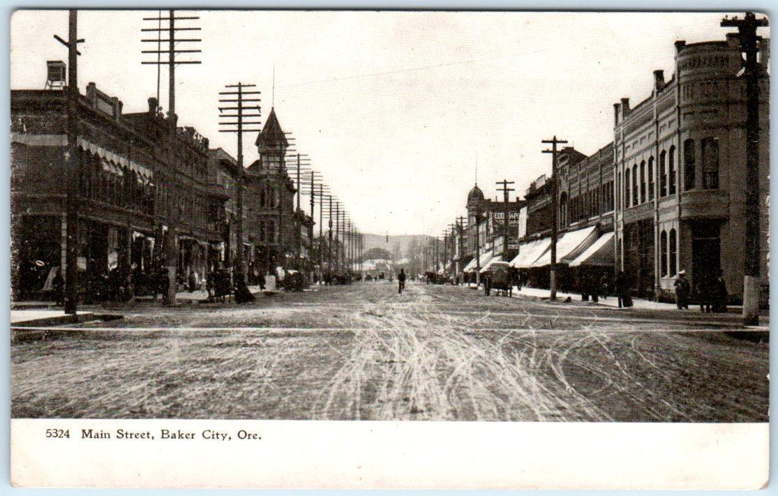 BAKER CITY, Oregon OR MAIN STREET Scene ca 1907 Dirt Street Postcard United States Oregon