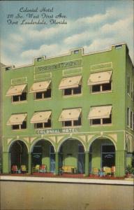 Fort Lauderdale FL Colonial Hotel Art Deco Linen Postcard