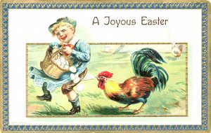 A Joyous Easter Turkey & Boy Raphael Tuck Embossed Postcard