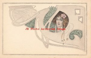 6 Postcards, M Munk No 86, Art Nouveau, Unknown Artist, Woman with Flowers