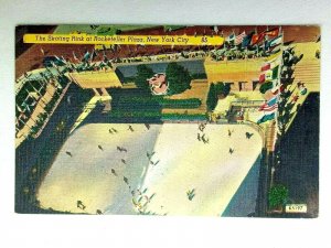 Vintage Postcard 1930's The Skating Rink at Rockefeller Plaza New York City NY