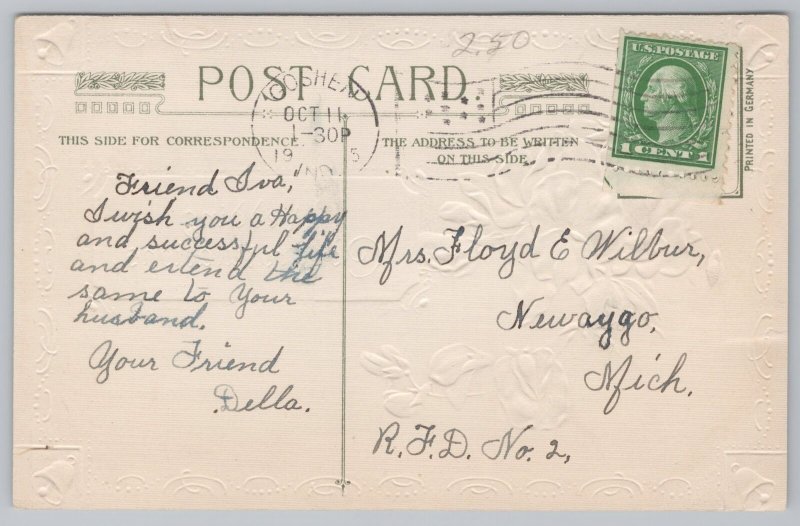 Greetings~Wedding Congratulations~White Flowers~c1913~PM1915~John Winsch Vtg PC 