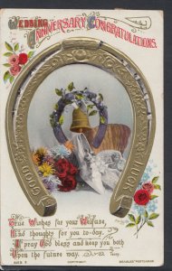 Embossed Greetings Postcard - Wedding Anniversary Good Luck Horseshoe RS10863