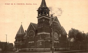 Vintage Postcard 1912 First United Methodist Church Building Sheldon Iowa IA