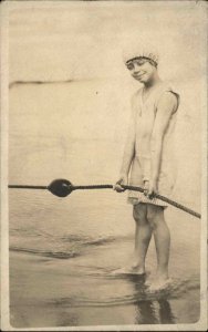 Black Americana??? Light Skinned Black Child??? Bathing Suit c1910 RPPC