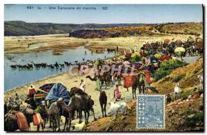 Old Postcard A Walk In Caravan Camels