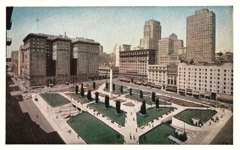 Vintage Postcard 1920's View of Union Square San Francisco California CA