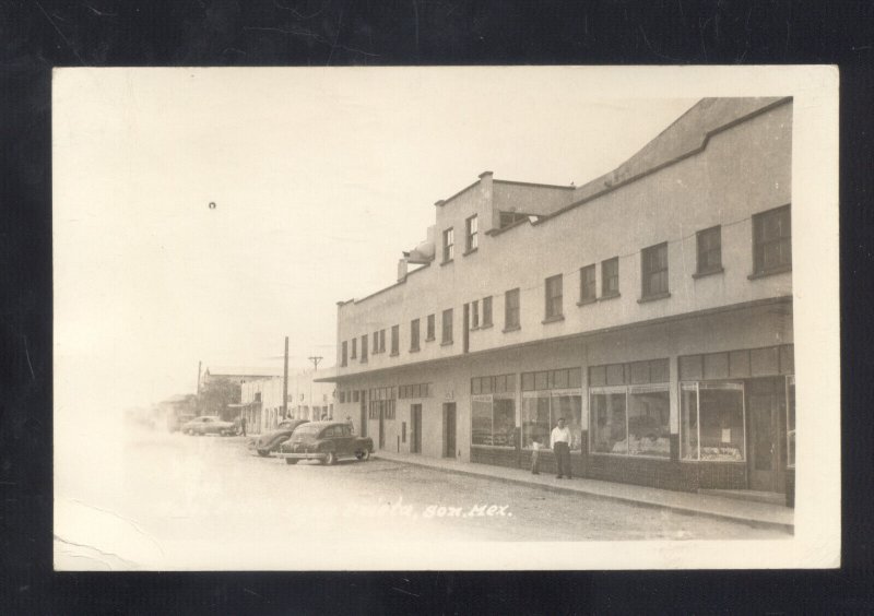 RPPC PRIETA SONORA MEXICO DOWNTOWN STREET SCENE OLD CARS REAL PHOTO POSTCARD