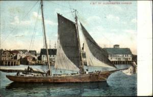 GLOUCESTER MA Ship in Harbor c1910 Postcard