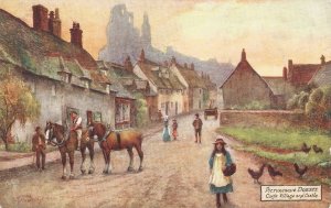 A.W.Bridgeman. Corfe Village and Castle. Horses Tuck Oilette Picturesque Dorse