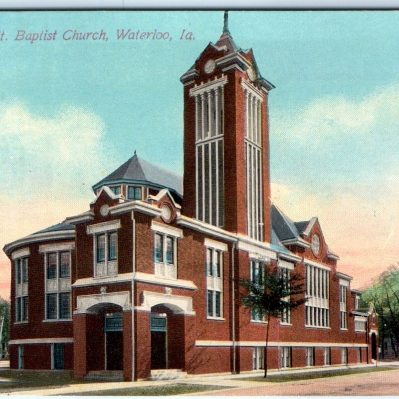 c1910s Waterloo, IA Walnut St. Baptist Church Chapel Litho Photo Postcard A61