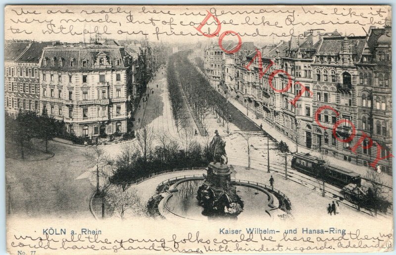 1905 Koln Cologne Germany Kaiser Wilhelm Litho Postcard Hansa Ring Birds Eye A21 