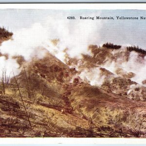 c1930s Yellowstone National Park, Wyo Roaring Mountain Steam Linen Postcard A229