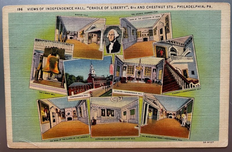 Vintage Postcard 1937 Cradle of Liberty, 6th & Chestnut Str, Philadelphia, PA.