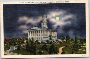 postcard Nashville, TN - Night-Time Scene of State Capitol