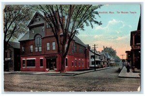 1910 The Masonic Temple Street View Westfield Massachusetts MA Antique Postcard 