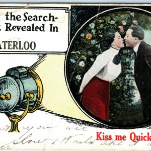 c1910s Waterloo IA What Searchlight Revealed Postcard Kissing Couple Light A46