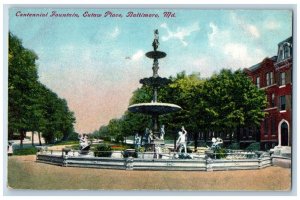 Baltimore Maryland Postcard Centennial Fountain Eutaw Place Exterior 1913 Posted