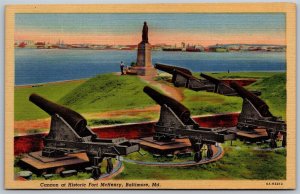 Vtg Baltimore Maryland MD Cannon at Fort McHenry 1930s View Linen Postcard