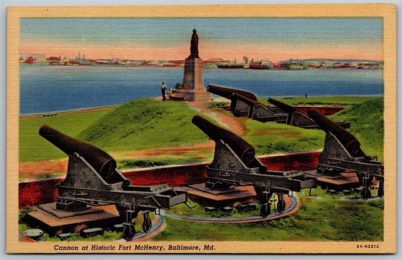 Vtg Baltimore Maryland MD Cannon at Fort McHenry 1930s View Linen Postcard