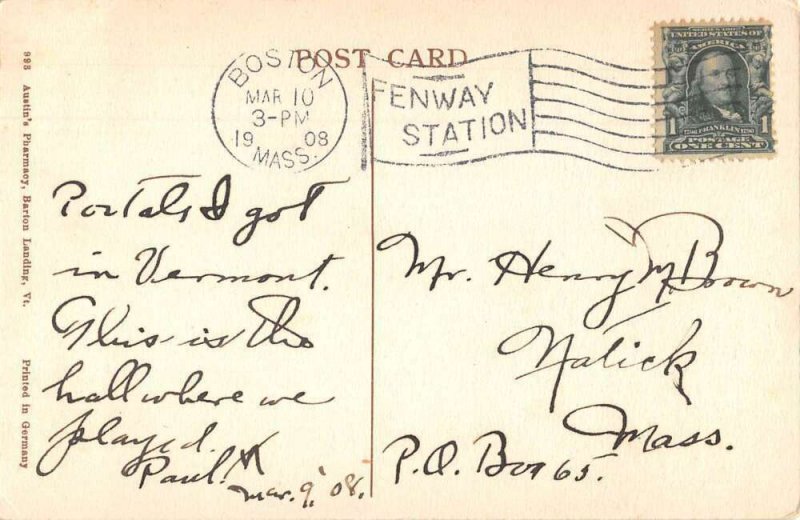 Barton Landing Vermont Opera House Vintage Postcard AA50837