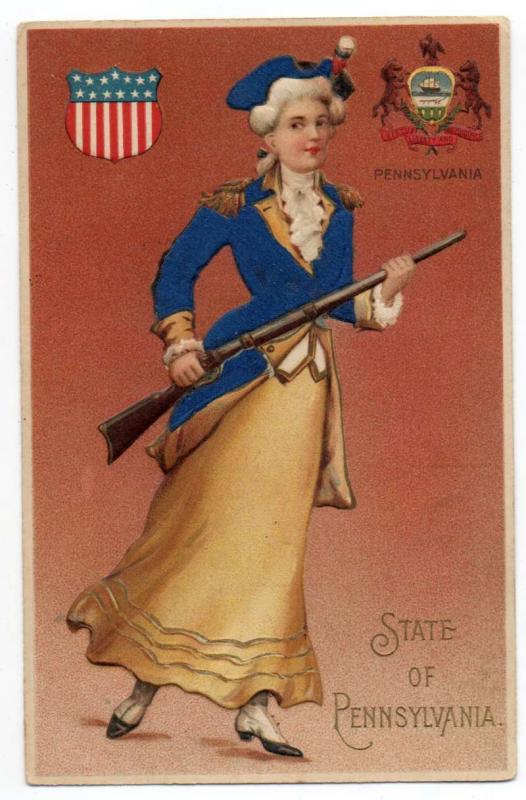 Pennsylvania Langsdorf State Girl Silk Antique Postcard J44396