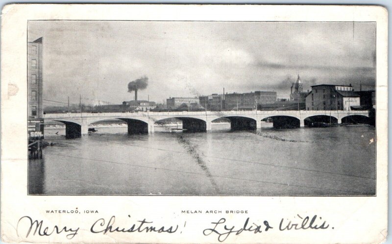 x13 LOT c1910s Waterloo, IA Melan Arch Bridge Downtown 4th St Postcard Dupe A184