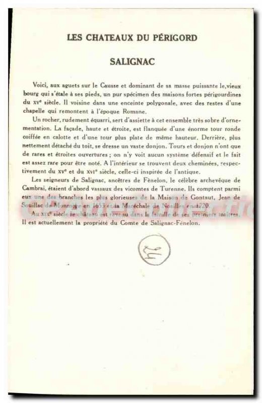 Postcard Old Castles Du Perigord Salignac