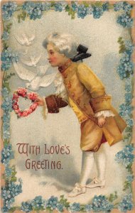 H83/ Valentine's Day Love Holiday Postcard c1910 Doves Man 2