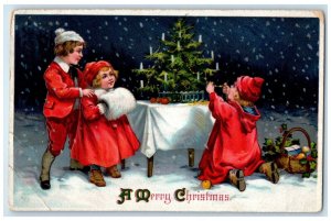 1911 Merry Christmas Children Decorating Christmas Tree Handwarmer Postcard