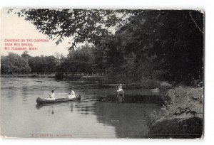Mt Pleasant Michigan MI Postcard 1910 Canoeing on the Chippewa Near Red Bridge