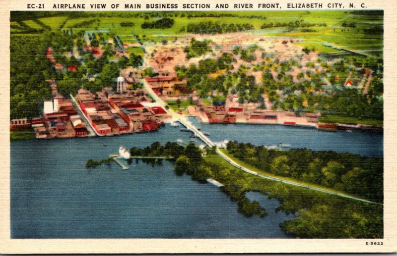 North Carolina Elizabeth City Airplane View Of Main Business Section and Rive...