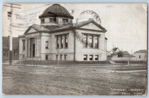 Great Falls Montana Postcard Carnegie Library Exterior View Building 1907 Posted