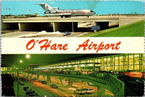 O'Hare Airport Overpass Terminal at Night American Airlines Illinois Postcard