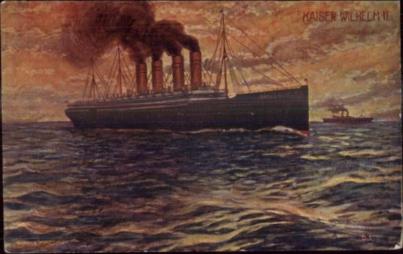 German Steamship Kaiser Wilhelm II c1905 Postcard