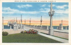 ST AUGUSTINE, FL Florida  BRIDGE OF LIONS~Matanzas River  c1940's Linen Postcard
