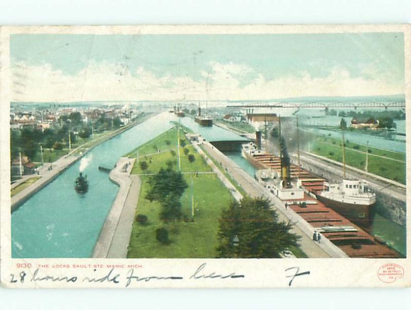 Pre-1907 SHIP BOATS IN LOCK Sault Ste. Marie Michigan MI n5973